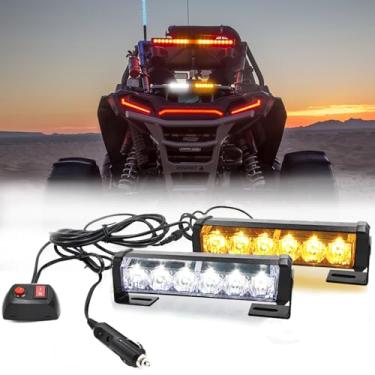 Imagem de FOXCID 2 x 6 LEDs 9 modos Consultor de trânsito luzes estroboscópicas de veículo de aviso de emergência para teto interno/painel/para-brisa/grade / deck universal à prova d'água (branco/âmbar)