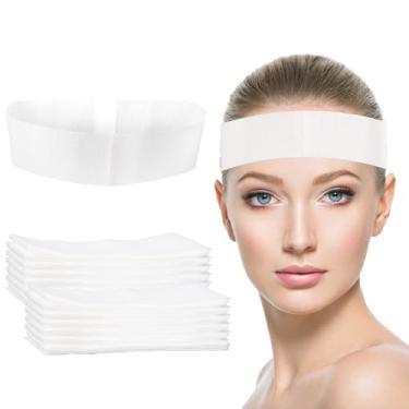Imagem de RAQEHO 46 faixas de cabelo descartáveis para spa – faixas de cabeça faciais antiderrapantes elásticas para spa a granel para cabelo feminino, cuidados com a pele, lavagem de rosto, maquiagem