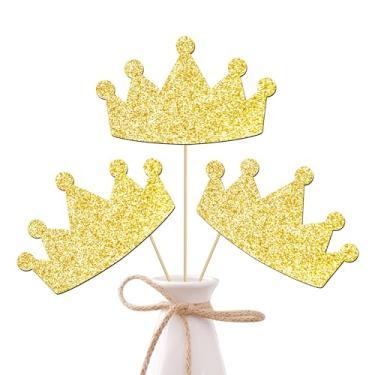 Imagem de Palitos de centro de mesa de coroa com glitter dourado, 12 peças, decorações de mesa de festa com coroa de rainha, tema de princesa, chá de bebê, meninas, casamento, aniversário, decoração de bolo