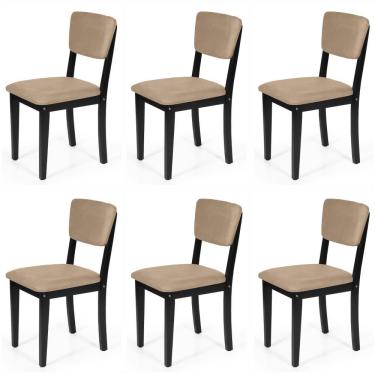 Imagem de Conjunto 6 Cadeiras De Jantar Estofada Em Madeira Maciça Ella Preto/marrom Claro
