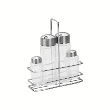 Imagem de Conjunto Galheteiro Tramontina Ciclo Em Vidro E Aço Inox 4 Peças