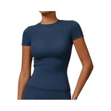 Imagem de Camiseta Esportiva Feminina De Verão Manga Curta Gola Redonda Respiráv