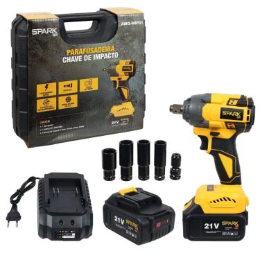 Imagem de Chave De Impacto Spark Br Bateria Recarregável 21v Brushless Portátil 350Nm 2 velocidades 4 Soquetes 3000Mah Bivolt