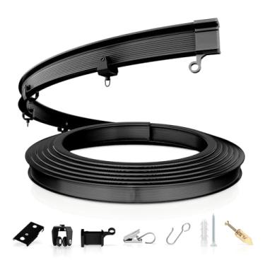 Imagem de AJAZZ Trilho de cortina de teto, 3 m, preto, suporte de teto para cortina, trilhos para cortinas deslizantes, trilhos de cortinas flexíveis, divisória de quarto