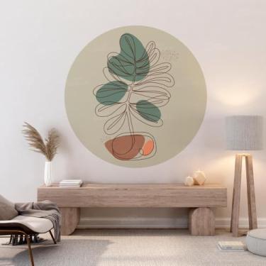 Imagem de Adesivo Parede Círculo Boho 08 Com Folhas Estilo Contorno Minimalista Para Sala Escritório Quarto Entrada Hall Decoração Moderna Aconchegante