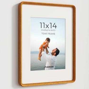 Imagem de Moldura para pôster de madeira maciça teca natural da CA-USA com vidro temperado, moldura feita à mão, 28 x 35 cm, fosco para 20 x 25 cm, com bordas afiadas e cantos arredondados, suporte de parede