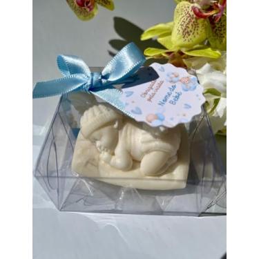 Imagem de Vela Perfumada Bebê Lembrancinha Nascimento Maternidade Personalizável (Laço e Tag Azul claro)