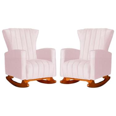 Imagem de Conjunto 2 Poltronas Estofadas de Balanço Melinda Suede Rosa Bebe - LM DECOR
