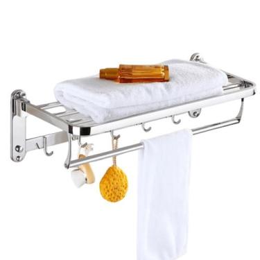 Imagem de Toalheiro Varal Inox Dobravel Prateleira Suporte Gancho Luxo - Tatudeb