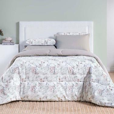 Imagem de Edredom Cobertor Maris King Percalle 200 Fios Estampado Floral Protea Cinza