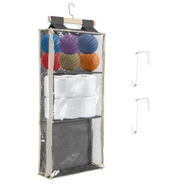 Imagem de Organizador de armazenamento de fios pendurados, armazenamento de fios pendurados com 3 compartimentos, organizador de fios sobre a porta, organizador transparente atrás da porta, organizador de