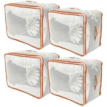 Imagem de 4 peças de sacos de armazenamento de edredom transparente PVC para economia de espaço, organizadores de auto-compressão, bolsa de armazenamento de colcha com zíper duplo para cobertores, edredom.