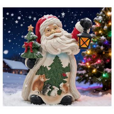 Imagem de MeritMode Fat Santa Claus Figurine and Statues - Resin Santa Sculpture with Cute Animals, Beautiful Lantern and Christmas Tree, Suitable for Fireplaces and Tables, Bookshelf, Nativity Tabletop, 8.5”H