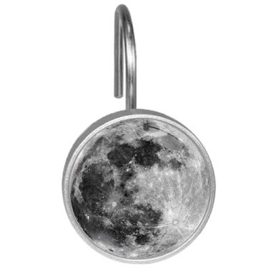 Imagem de Conjunto de 12 ganchos de cortina de chuveiro de metal à prova de ferrugem para cortinas, varões, anéis de cortina de chuveiro para banheiro, sala de estar, decoração de quarto