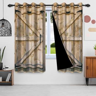 Imagem de SIEDYCV Cortinas blackout rústicas para porta de celeiro de fazenda rural ocidental rural vintage de madeira com forros pretos cortinas de tratamento de janela para quarto e casa, 2 painéis