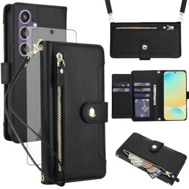 Imagem de Asuwish Capa de celular para Samsung Galaxy S24 FE 5G carteira com zíper, protetor de tela de vidro temperado e alça de pulso transversal, suporte para cartão de crédito S 24 EF AI S24FE 24S feminino