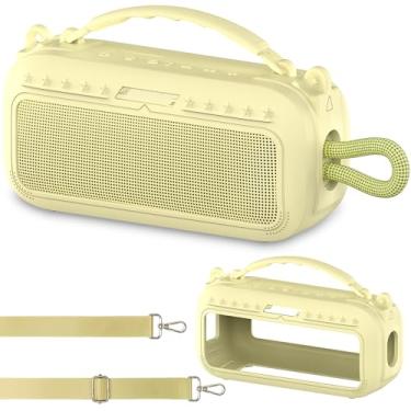 Imagem de JCHPINE Capa de silicone para alto-falante Bluetooth portátil Bose SoundLink Plus, acessórios para alto-falante Bose SoundLink Plus com alça de silicone, com alça de ombro (capa amarela cítrico)