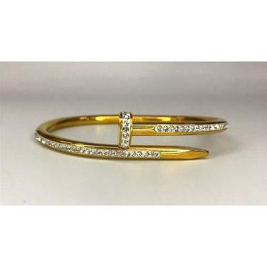 Imagem de Bracelete Pulseira STRASS Prego Pulseira Aço Inox Brilho Strass Korean