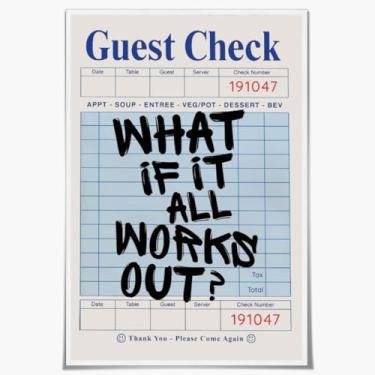 Imagem de Pôster azul moderno What If It All Works Out Guest Check Retro antropologia estética azul Guest Check arte de parede para quarto bar carrinho cozinha sala decoração de parede faculdade dormitório sem