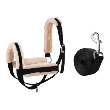 Imagem de menolana Cabresto de vaca com corda de guia Barn Essential Supply Acessórios multifuncionais mostrando freio de touro Cabresto de gado para bezerro para cavalo, Black L