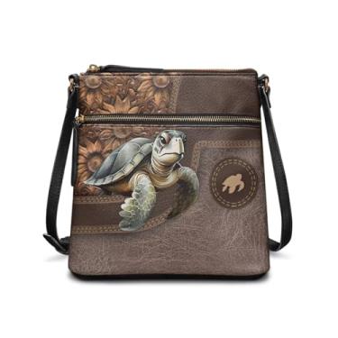 Imagem de Sannovo Bolsa feminina de couro Hobo Bolsa tiracolo bolsa tiracolo bolsa de ombro bolsa mensageiro com alça ajustável, Girassol tartaruga marrom