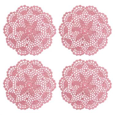 Imagem de GSHLLO 4 peças de toalhas redondas de crochê vintage de renda toalha de mesa de tecido rústico tapetes de mesa tricotados de cozinha porta-copos de tecido decorativo porta-copos retrô feitos à mão