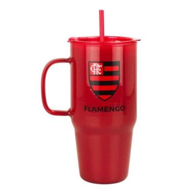 Imagem de Caneca Vidro Opaca Canudo E Tampa 1200ml - Flamengo - Mileno
