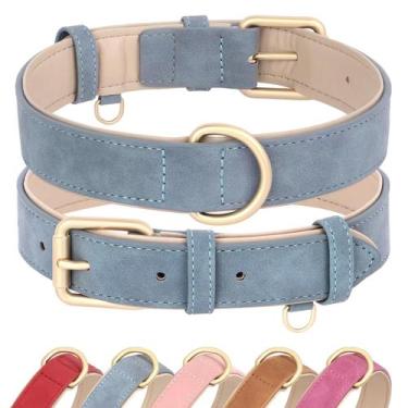 Imagem de Coleira de cachorro Didog de couro macio acolchoado ajustável azul par