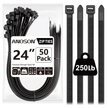Imagem de Gravatas com zíper ANOSON Heavy Duty Outdoor 60 cm 250 kg, pacote com 