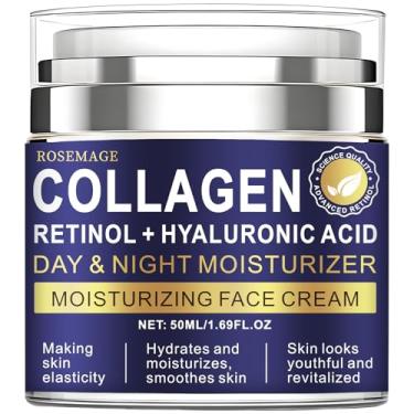 Imagem de Rosemage Collagen Retinol Creme Facial com Ácido Hialurônico, Hidratante Dia e Noite para Anti-Envelhecimento, Creme Facial Hidratante, 1,69 Fl Oz