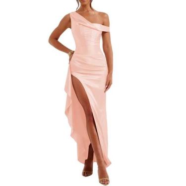 Imagem de Vestido de noite Alphirkut Satin Off Shoulder para mulheres Blush