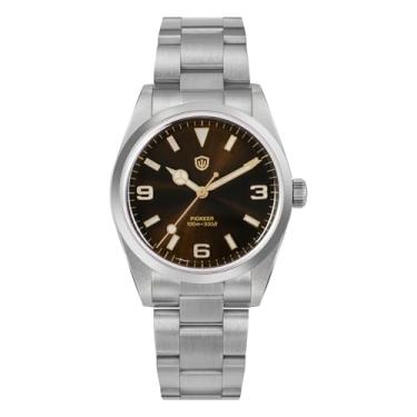 Imagem de Watchdives WD1016 VH31 Relógio de quartzo Sweep – Relógio masculino com mostrador de 37 mm, aço inoxidável, luminoso, à prova d'água, 100 m, V3/39 mm/marrom/safira