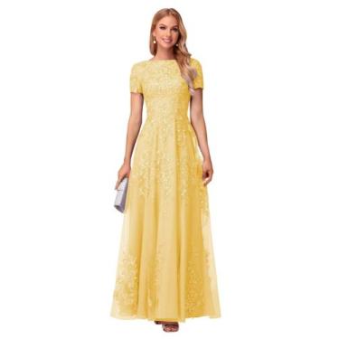 Imagem de Vestido Mãe da Noiva YOFF, tule, renda, lantejoulas, amarelo