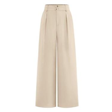 Imagem de Calça social de perna larga BTFBM 2025 de cintura alta feminina bege