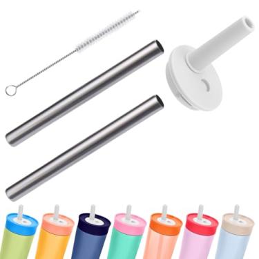 Imagem de Mity rain Bocal e canudos de metal de substituição para garrafa de água Owala Kids - Canudo de silicone superior, junta circular e conjunto de canudo de aço inoxidável para copo infantil Owala (branco