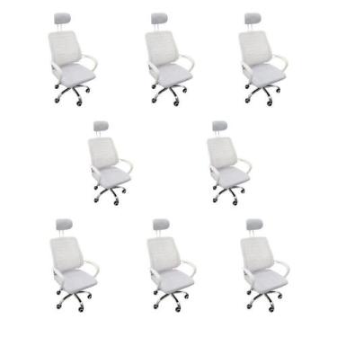 Imagem de Kit 8 Cadeiras Escritório Diretor Mesh Encosto Branco + E-book - Ofici