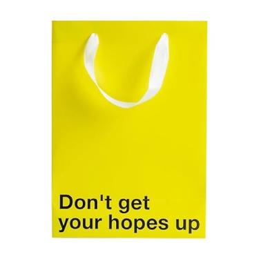 Imagem de Saco de presente engraçado - 28 x 20 x 10 cm Saco de papel kraft com impressão "Don't Get Your Hopes Up" - Embalagem de presente para aniversários, feriados, festas de escritório - Embrulho de