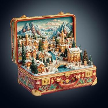 Imagem de Christmas Wooden Puzzles for Adults, Suitcase Scenery Wooden Jigsaw Puzzle for Adults, Unique Shape Wood Puzzles Adult, Presents for Women and Men, Wall Art Home Decor (M -11.4 * 11.1in-185 Pieces)