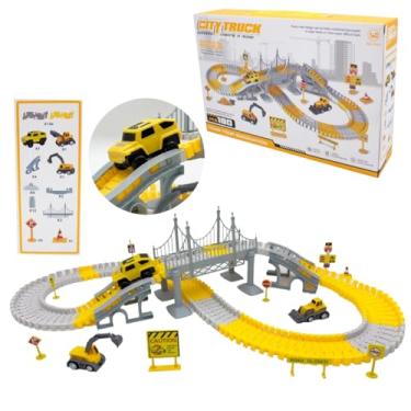 Imagem de Pista de Corrida City Truck Infantil de Carrinhos com 180 Peças, Ponte, Veículos de Construção, Trilhos Flexíveis, Carrinho Motorizado, Educativo para Crianças 3+ Anos