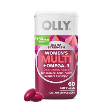 Imagem de OLLY Multivitamínicos ultra femininos, saúde geral e suporte imunológico, ômega-3s, ferro, vitaminas A, D, C, E, B12, Multivitamínico diário, fornecimento de 30 dias - 60 unidades