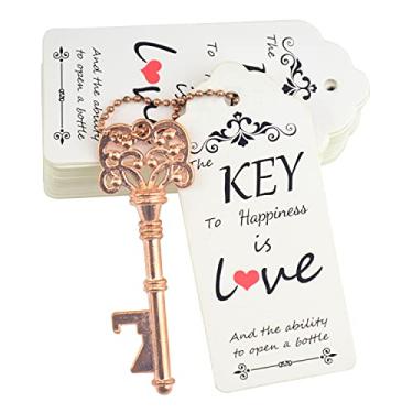 Imagem de Makhry 52 unidades de chave mestra abridor de garrafas lembrancinhas de casamento presentes com etiqueta de acompanhante e chaveiro para decoração de chá de bebê, festa de aniversário (ouro rosa)