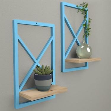 Imagem de Prateleira Estilo Industrial 23x37 cm modelo Ideal para Sala, Quarto, Cozinha e Banheiro(AZUL 23 x 37cm,2)