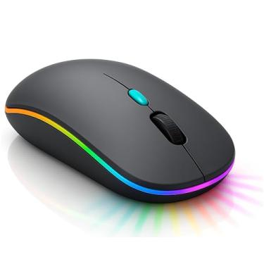 Imagem de Mouse Sem Fio Recarregável, LED RGB, Bluetooth 5.0, Click Silencioso, Design Ultrafino, Bateria USB, Alcance 10m