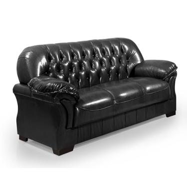 Imagem de Sofá Rei 3 Lugares Capitonê Estrutura em Madeira Maciça Casa Imperial Couríssimo Preto