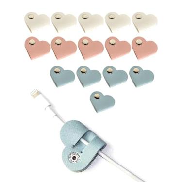 Imagem de 15 peças organizador de cordão de coração, alças de cabo de fone de ouvido, organizador de fios, enrolador de fones de ouvido para homens e mulheres