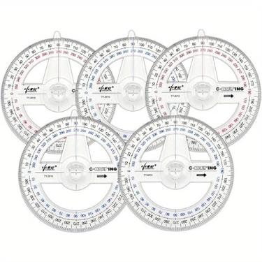Imagem de 5 peças de cor aleatória 360° régua transferidora de plástico transparente de matemática ferramentas de desenho transferidor de círculo para geometria