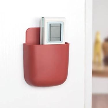 Imagem de 1 caixa de armazenamento adesiva multifuncional montada na parede, organizador de plástico sem perfuração para telefone de controle remoto e itens pequenos, design compacto com economia de espaço