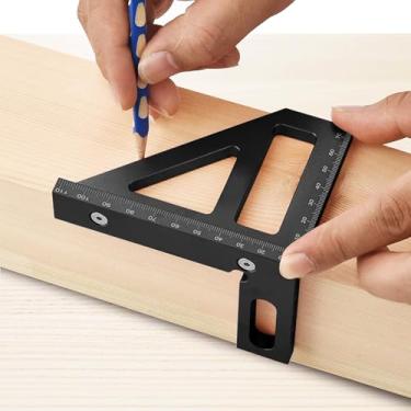 Imagem de Régua de medição multiângulo, transferidor quadrado de liga de alumínio, régua de triângulo de esquadria de linha de desenho, ferramenta de medição de layout de alta precisão (preto)