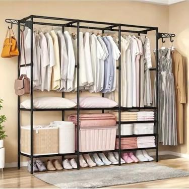 Imagem de Guarda Roupa Portátil Closet Aberto Organizador de Roupas com Cabideiro e Sapateira (4 Divisórias,Aleatorio)