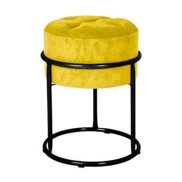 Imagem de Puff Argola Banqueta Ferro Estofada Penteadeira Decoração Quarto Sala Bancada Cadeira Moderno Pufe(Amarelo/Preto)